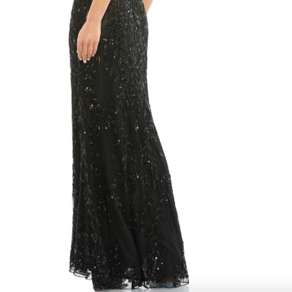 MAC DUGGAL 5107 EMBELLISHED LEAF EVENING BLACK GOWN sz 16 - Picture 4 of 5
